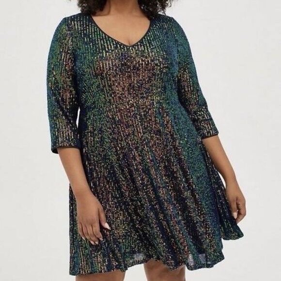 Torrid Sequins Mini Dress Size 10 Black Stretchy Cocktail Party Glam Fit Flare - Picture 6 of 13